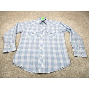 Roper Shirt Medium M Blue White Plaid Pearl Snap Workwear Western Cowboy Mens